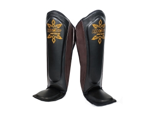 Kanong Muay Thai Shin Pads : Brown/Black Genuine Leather